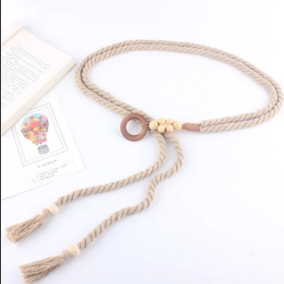 Accessories - Woven Waistband Women Waist Belt Hemp Rope Vintage Round Buckle